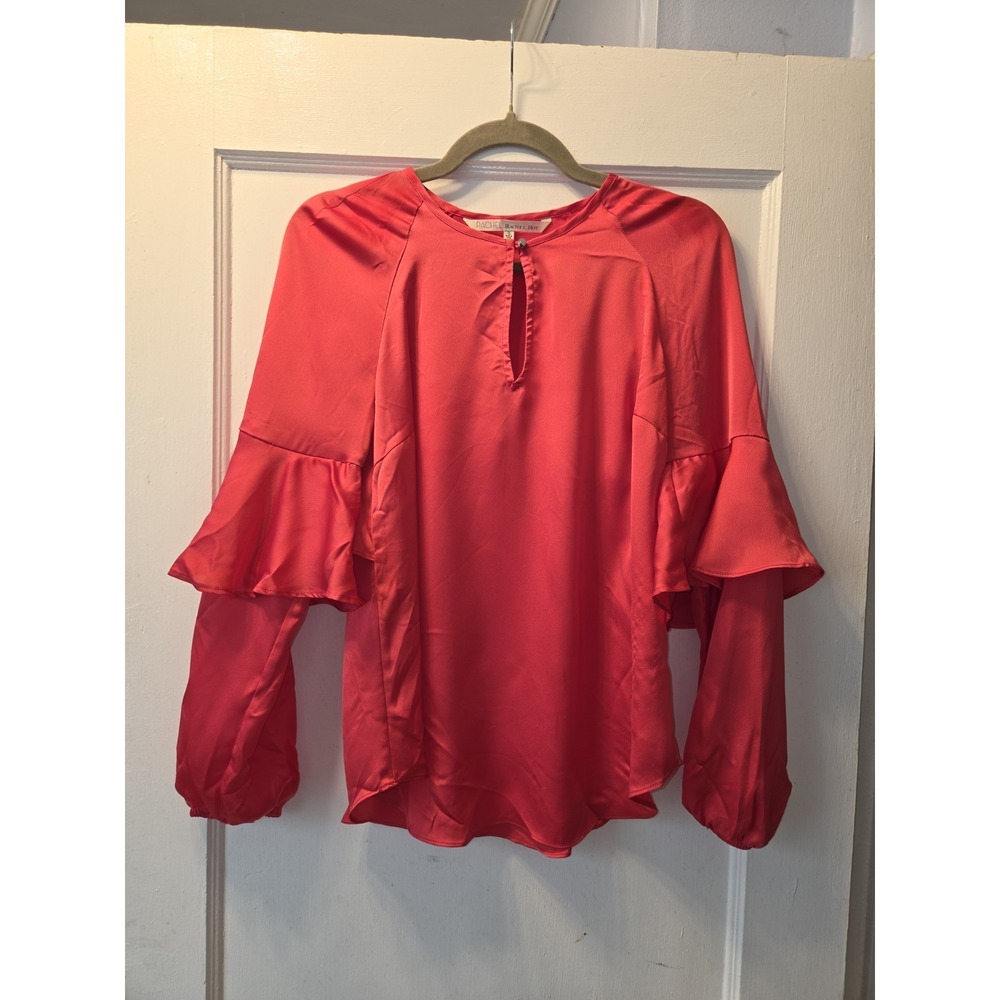 Rachel Rachel Roy Paradise Pink Ruffled-Sleeve Keyhole Blouse S